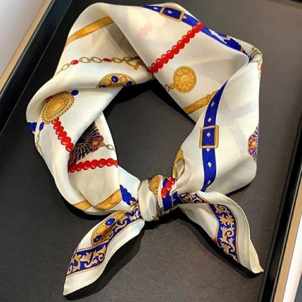 Cream Chain Mulberry Silk Neck Scarf